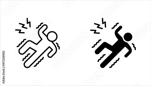 Electric shock icon set, electrocuted person, vector illustration on white background
