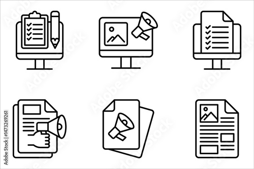 Content Marketing Line Icon Set, Content linear symbol design from SEO collection. vector illustration on white background