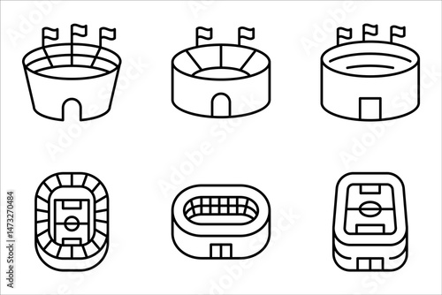 Sports stadium line icon set. Arena with flag sign. vector illustration on white background