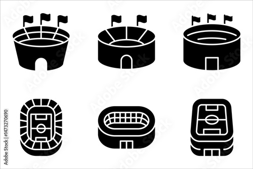 Sports stadium line icon set. Arena with flag sign. vector illustration on white background