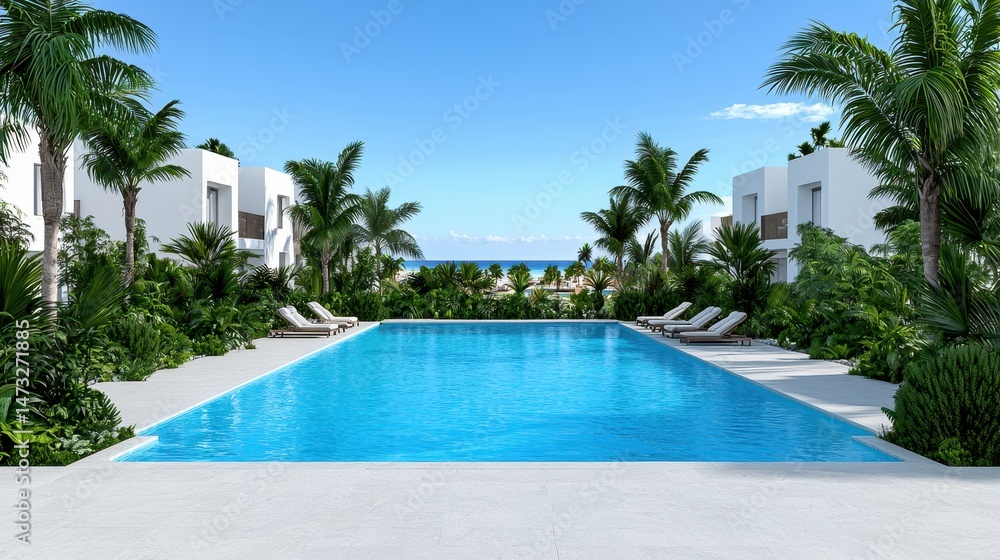 Fototapeta premium Luxury Resort Pool with Ocean View Tropical Paradise