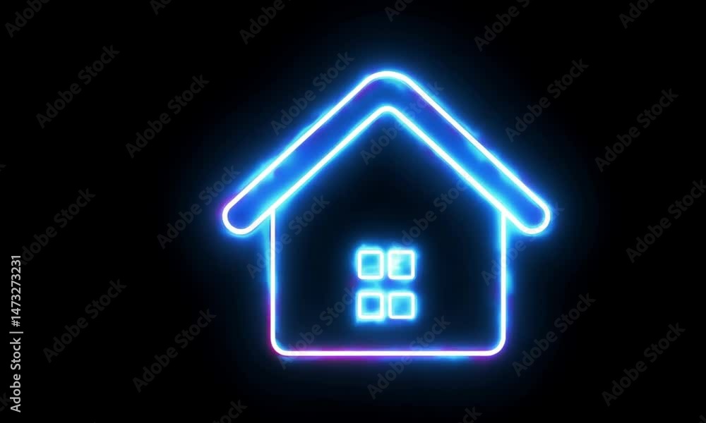 neon line home icon on black background. neon line home icon on black background.