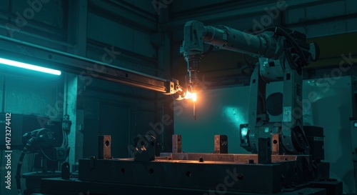 Wallpaper Mural Industrial Robot Welding Process in Dark Factory Torontodigital.ca