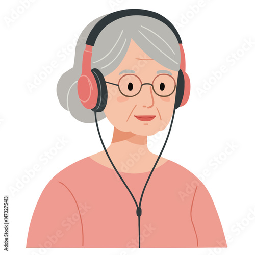Senior woman using headphones - engaged elderly lady enjoying music with headphones, her face reflecting melody's emotions in cozy home setting.