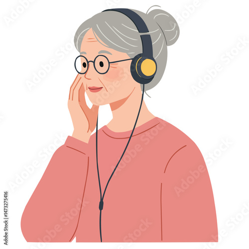 Senior woman using headphones - engaged elderly lady enjoying music with headphones, her face reflecting melody's emotions in cozy home setting.