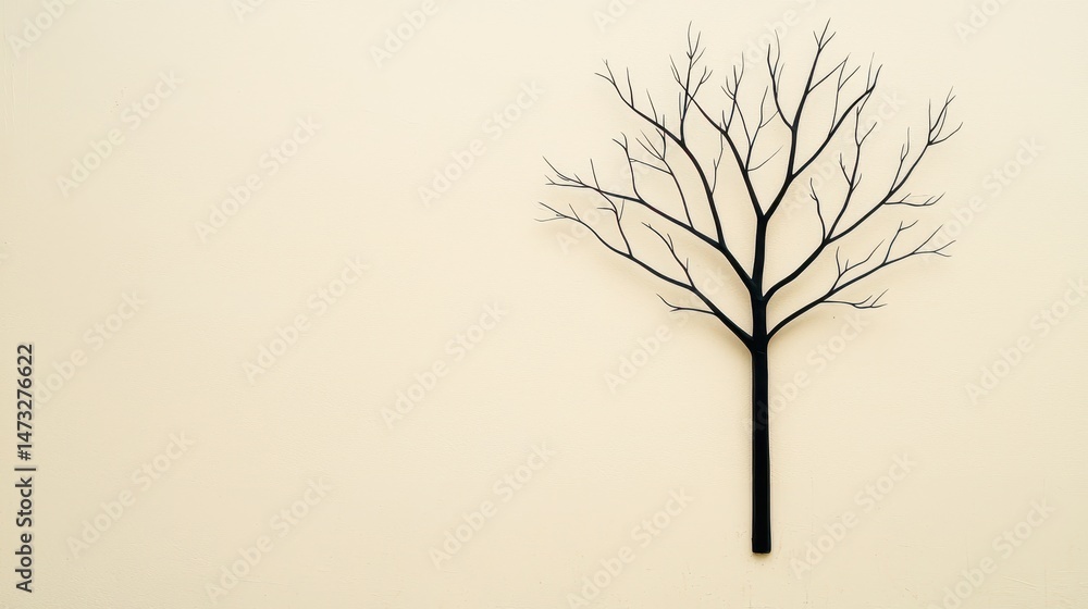 Obraz premium Black Tree Silhouette on Beige Background Minimalist Design