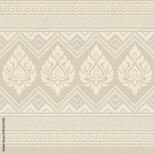 Seamless thai fabric pattern design ivory textiles digital art elegant home decor bird's eye view cultural inspiration