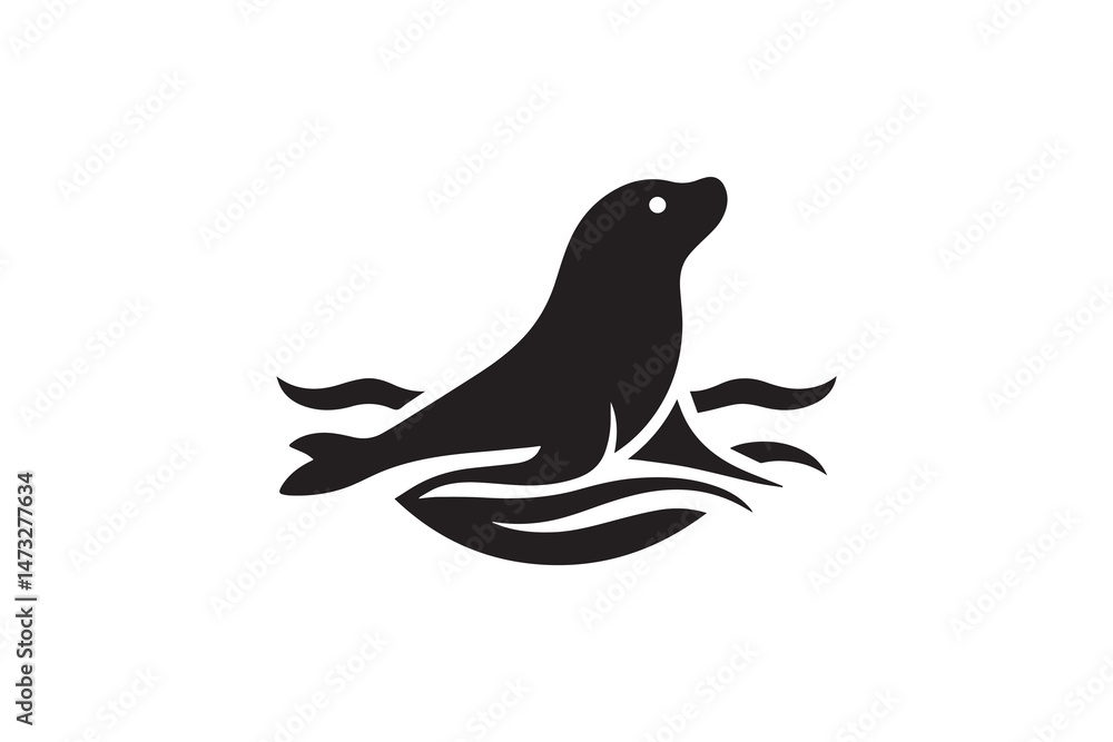 Fototapeta premium simple and unobtrusive Seal vector silhouette illustration isolated in white background