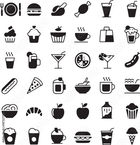 Kitchen Utensil Icons: A set of neatly arranged icons depicting various kitchen utensils. Perfect for culinary projects, cooking-related designs.
