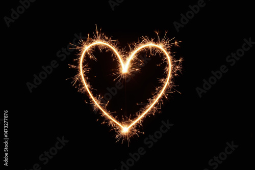 heart made of sparklers on a black background