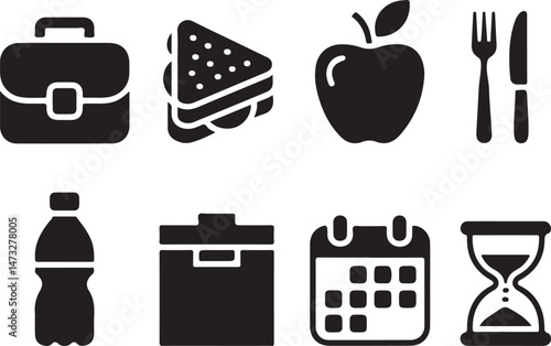 Kitchen Utensil Icons: A set of neatly arranged icons depicting various kitchen utensils. Perfect for culinary projects, cooking-related designs.
