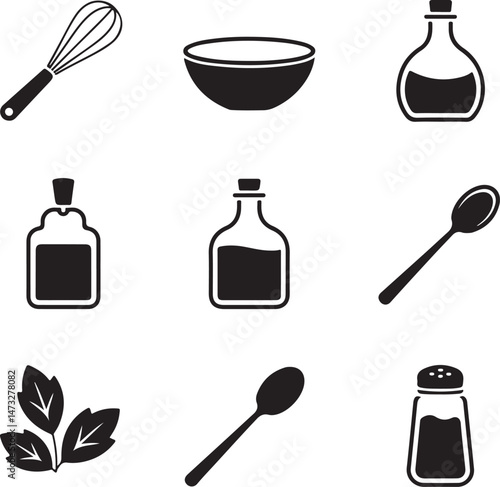 Kitchen Utensil Icons: A set of neatly arranged icons depicting various kitchen utensils. Perfect for culinary projects, cooking-related designs.