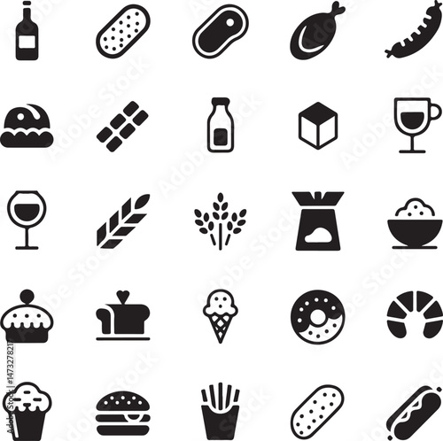 Kitchen Utensil Icons: A set of neatly arranged icons depicting various kitchen utensils. Perfect for culinary projects, cooking-related designs.