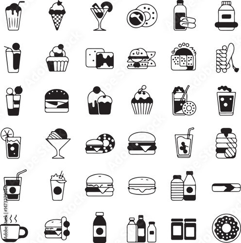 Kitchen Utensil Icons: A set of neatly arranged icons depicting various kitchen utensils. Perfect for culinary projects, cooking-related designs.