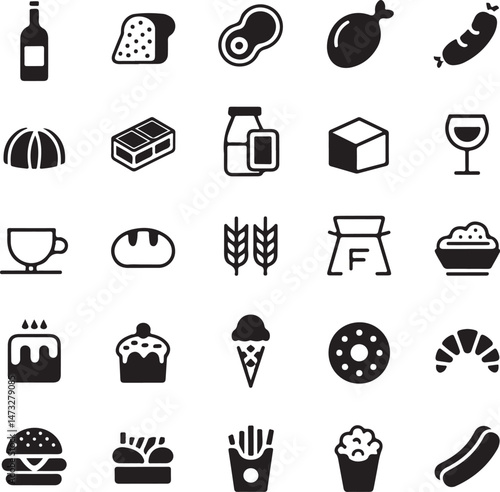 Kitchen Utensil Icons: A set of neatly arranged icons depicting various kitchen utensils. Perfect for culinary projects, cooking-related designs.