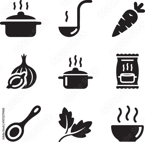 Kitchen Utensil Icons: A set of neatly arranged icons depicting various kitchen utensils. Perfect for culinary projects, cooking-related designs.