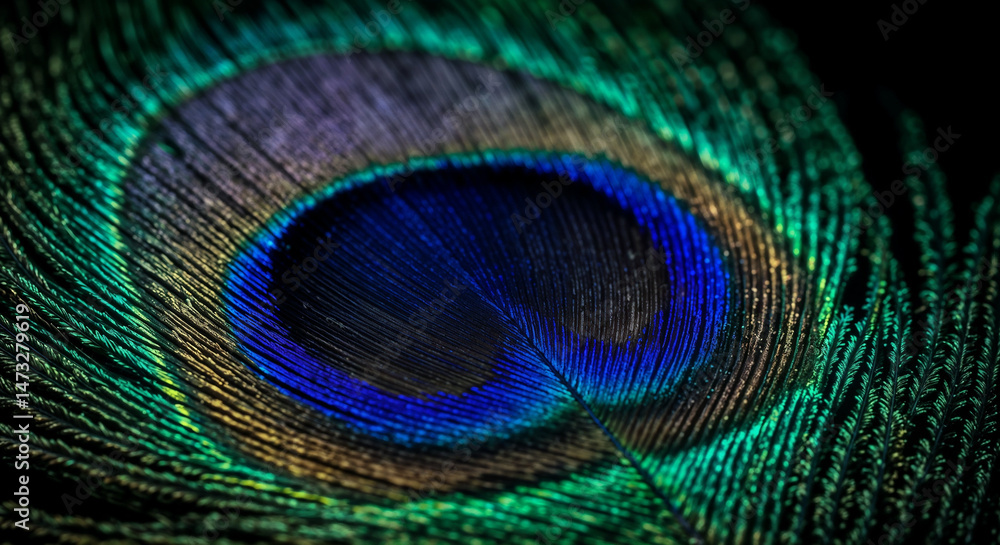 Obraz premium Peacock Feather Eye Macro Blue Green Iridescent Vibrant Detail