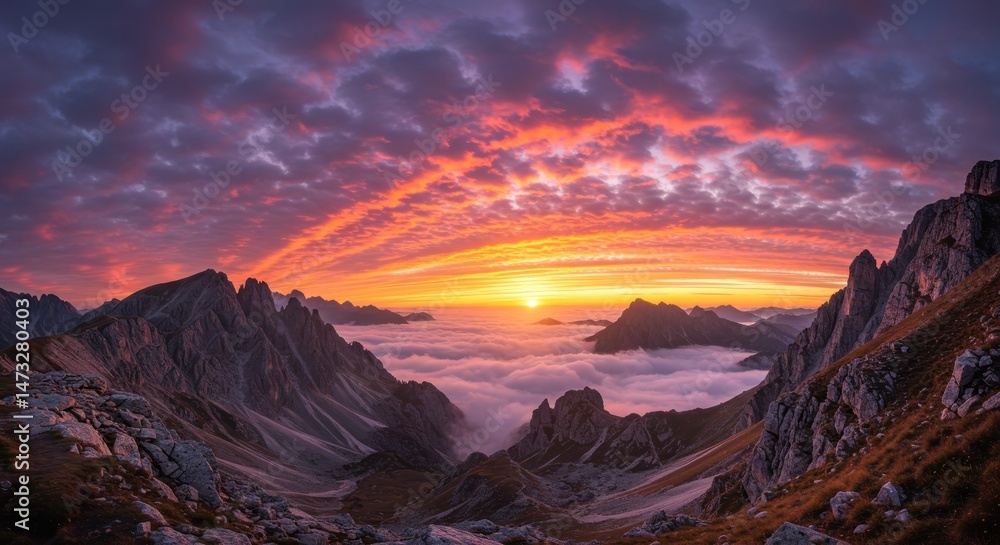 Naklejka premium Mountain Sunrise Over Cloudscape