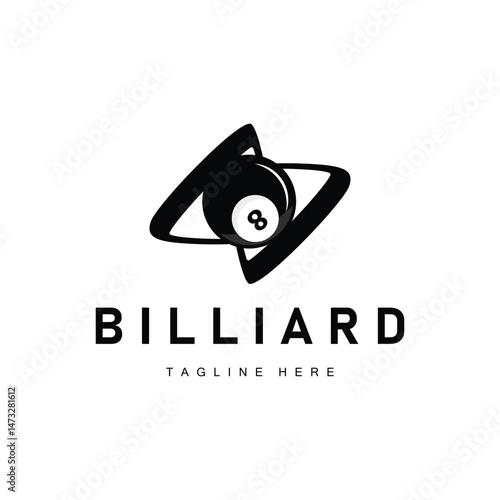 Billiard club logo design vector game badge sport template pool table with ball and stick simple illustration template