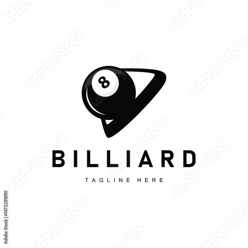 Billiard club logo design vector game badge sport template pool table with ball and stick simple illustration template