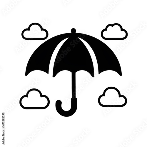Umbrella with Clouds Icon – Weather, Rain, and Protection Symbol Silhouette