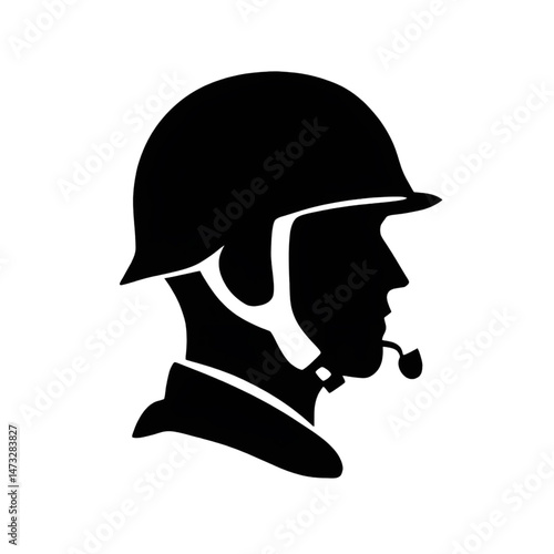 Military Soldier Icon – Army Helmet Silhouette with Pipe Vector
