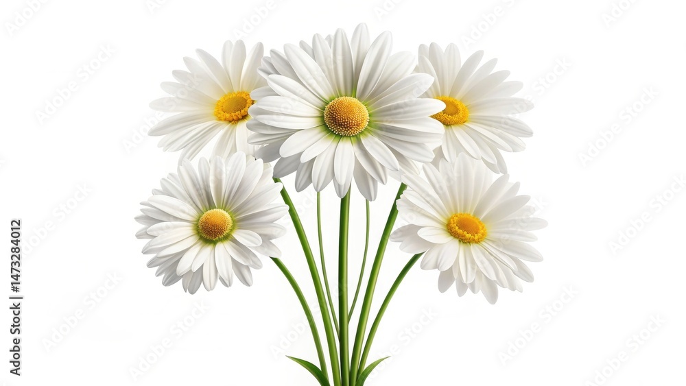 Fototapeta premium Bouquet of white daisies with yellow centers on a simple background.