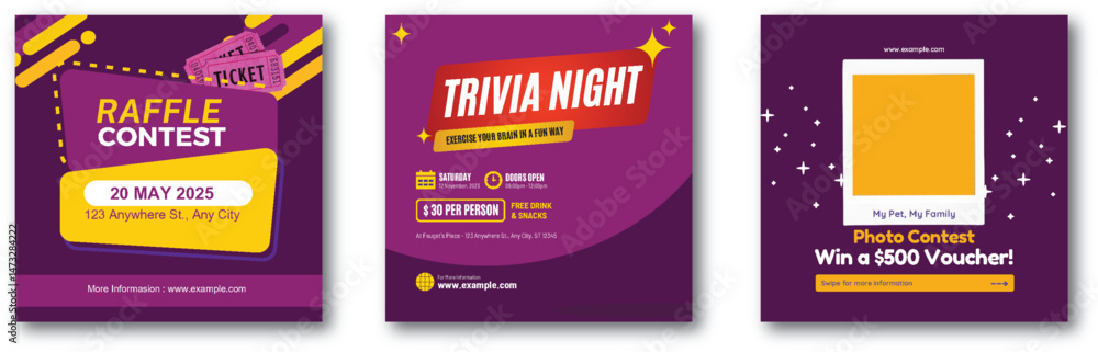 Promotional Banners for Raffle, Trivia Night and Photo Contest Events Promotional Banners for Raffle, Trivia Night and Photo Contest Events