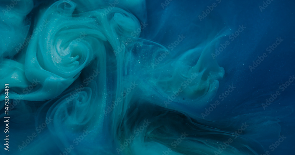 Fototapeta premium Acrylic fluid. Drop ink. Defocused blue color cloud paint texture in water mix chemical liquid floating on creative art background.