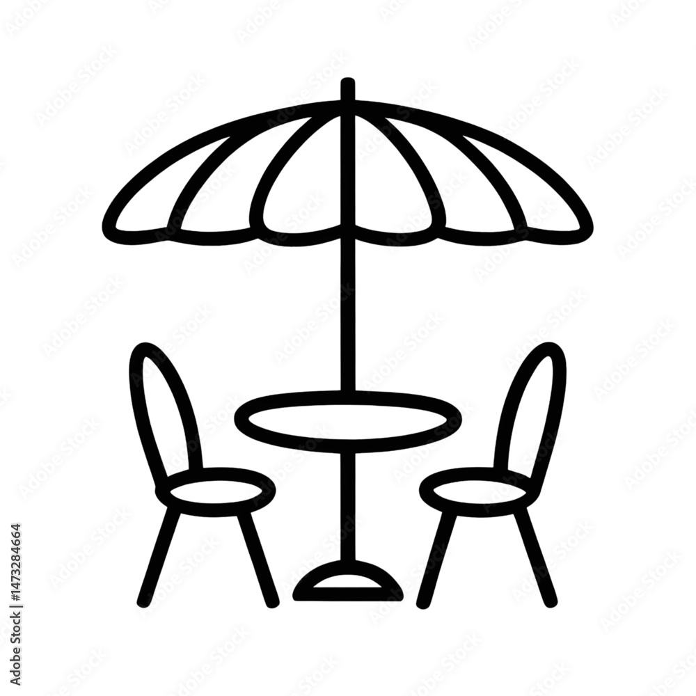 Outdoor Patio Furniture Icon – Table with Umbrella and Chairs Vector Design Outdoor Patio Furniture Icon – Table with Umbrella and Chairs Vector Design