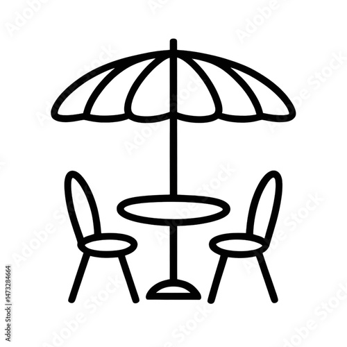 Outdoor Patio Furniture Icon – Table with Umbrella and Chairs Vector Design