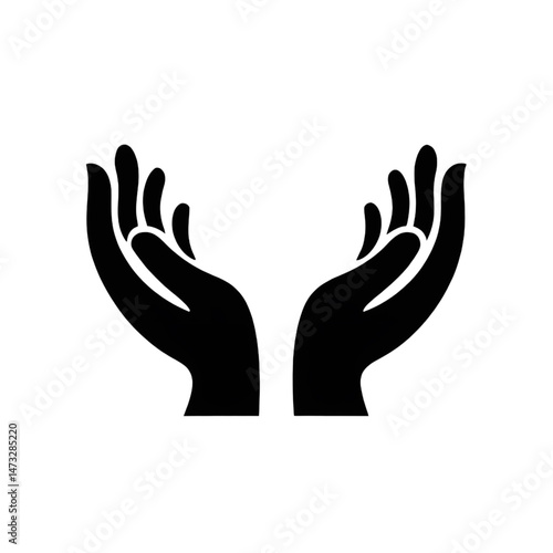 Silhouette Icon of Two Open Hands Raised in Giving or Prayer Gesture