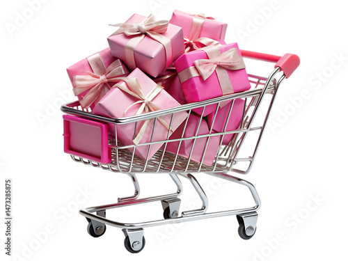Pink Gifts in Shopping Cart: Online Shopping, Presents, and Retail Therapy