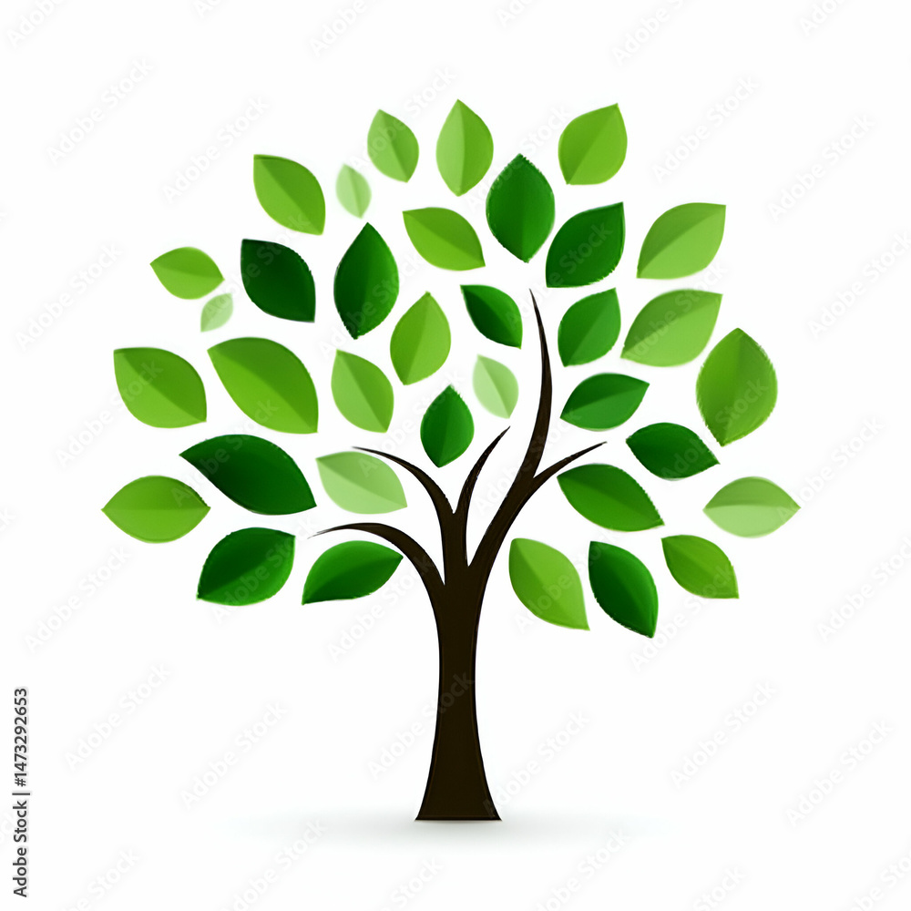 Obraz premium A vibrant green tree with lush leaves, symbolizing growth, nature, and vitality in a bright, clean design.