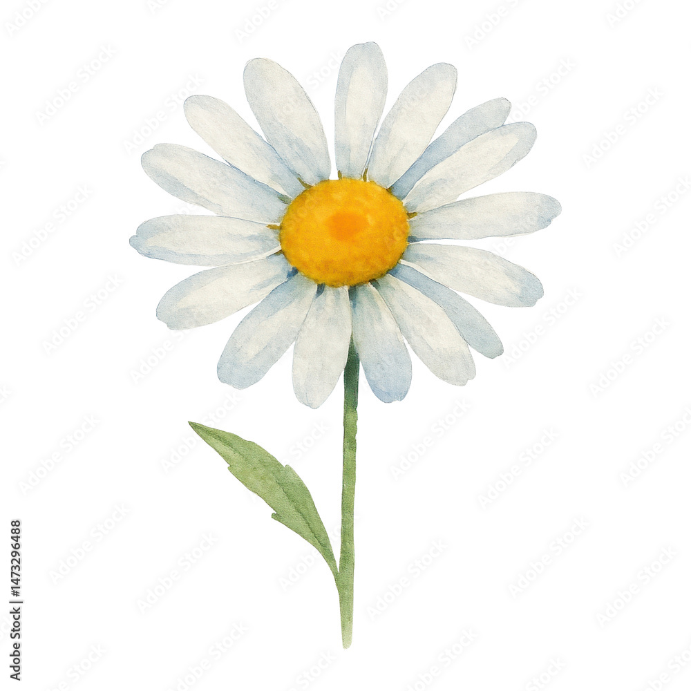 Fototapeta premium PNG Delicate watercolor daisy illustration.