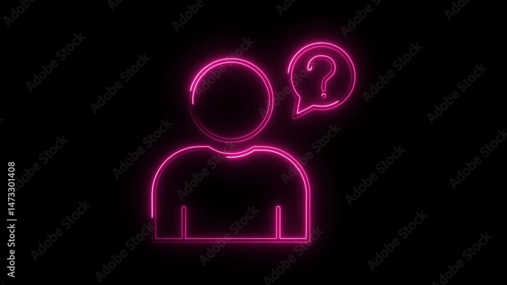 Neon user icon with question mark thinking and support related conceptual representation Neon user icon with question mark thinking and support related conceptual representation