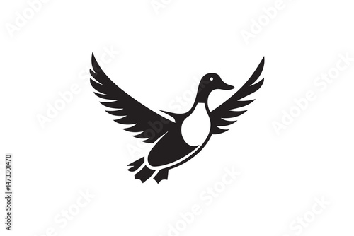 simple and unobtrusive flying Duck vector silhouette illustration isolated in white background