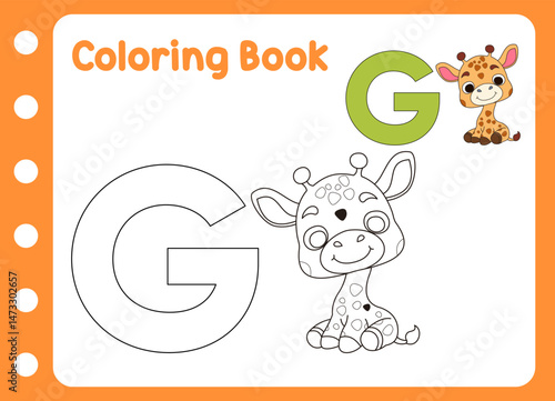 coloring book for kids. cute little giraffe