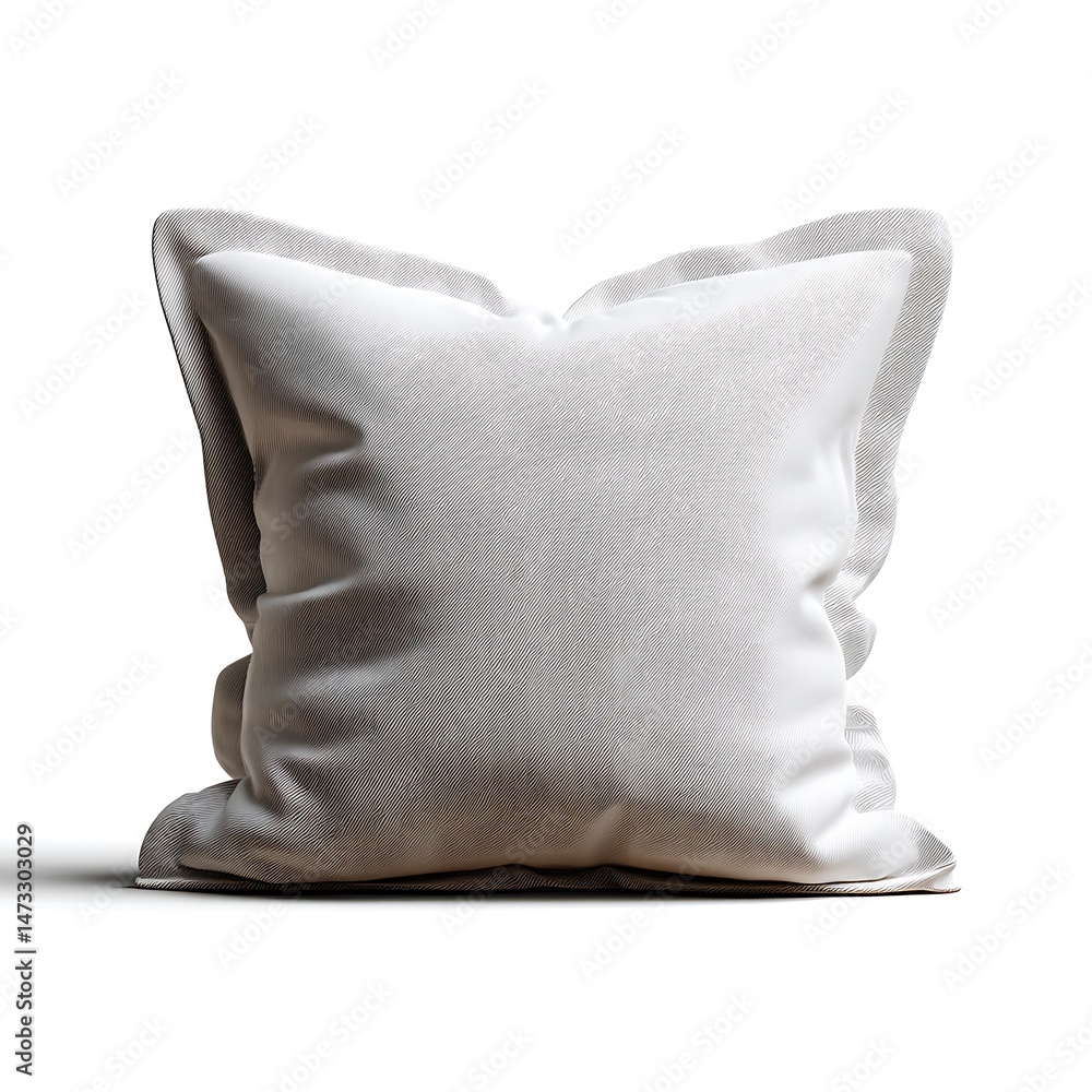 Obraz premium Cozy white pillow with minimalist design isolated on white soft fabric square cushion for modern decor