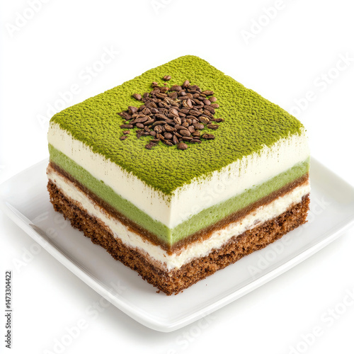 Wallpaper Mural Layered matcha tiramisu dessert, featuring a vibrant green tea-infused cream, coffee-soaked ladyfingers, and cocoa dusting Torontodigital.ca