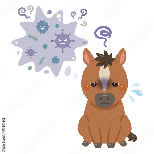 病気になったウマのイラスト