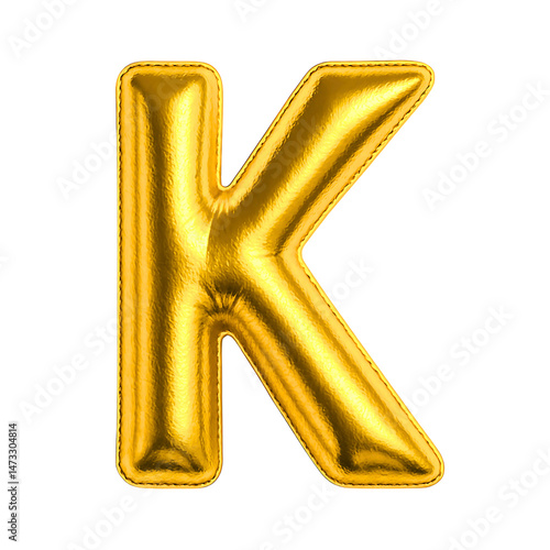 Shiny Gold 3D Inflated Balloon Bubble Font Letter K