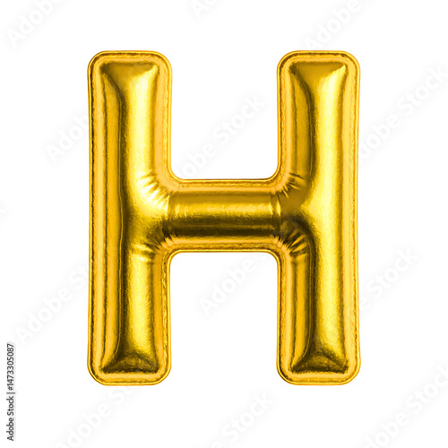 Shiny Gold 3D Inflated Balloon Bubble Font Letter H