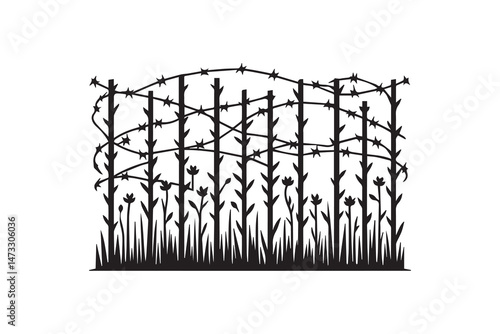 simple and unobtrusive Barbwire fence vector silhouette illustration isolated in white background