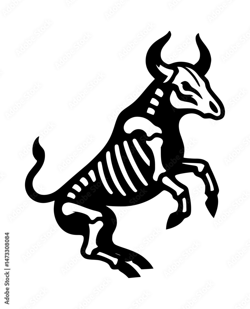 Fototapeta premium Bull Skeleton Icon Logo Black Vector Animal Design