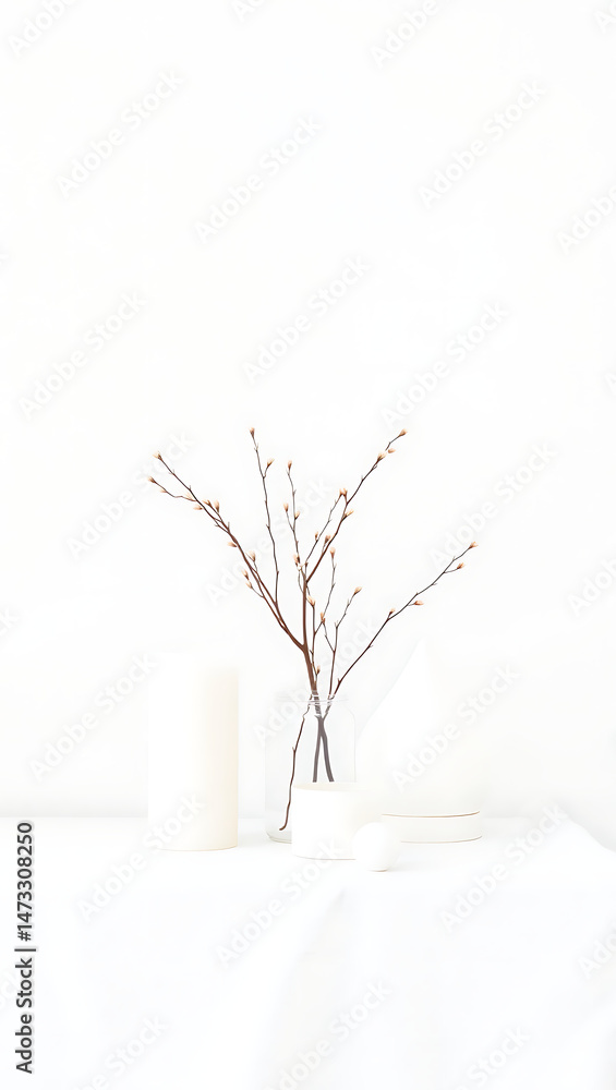 Obraz premium Minimalist Interior Design: Artistic Decor with Natural Elements and Botanicals