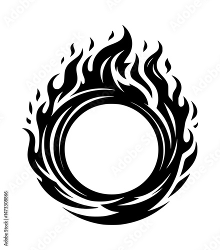 Fiery Ring Frame Icon Logo Black Vector Flame Design