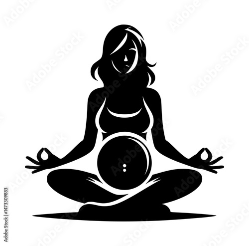 Pregnant Woman Meditating Silhouette Icon Logo Black Vector
