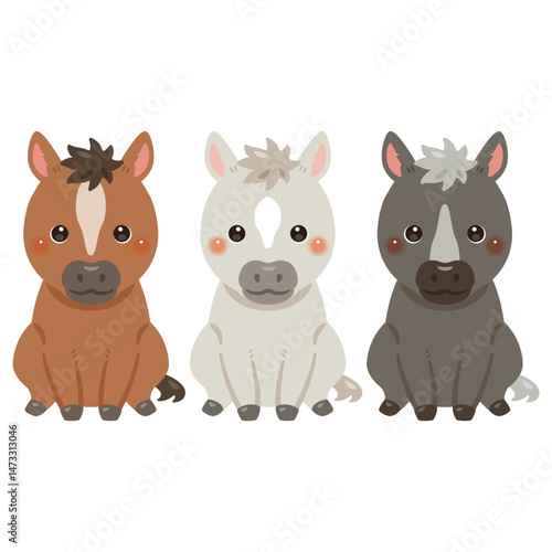ウマの色違いイラストセット