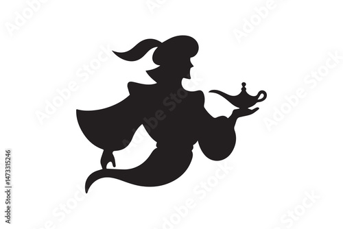 simple and unobtrusive Aladdin jinn vector silhouette illustration isolated in white background